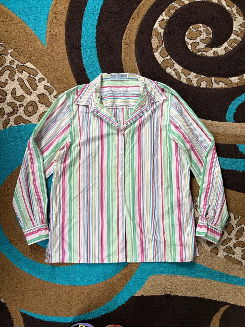 Foxcroft Multicolor Vertical Stripe Button-Down Shirt - Pink Green Blue